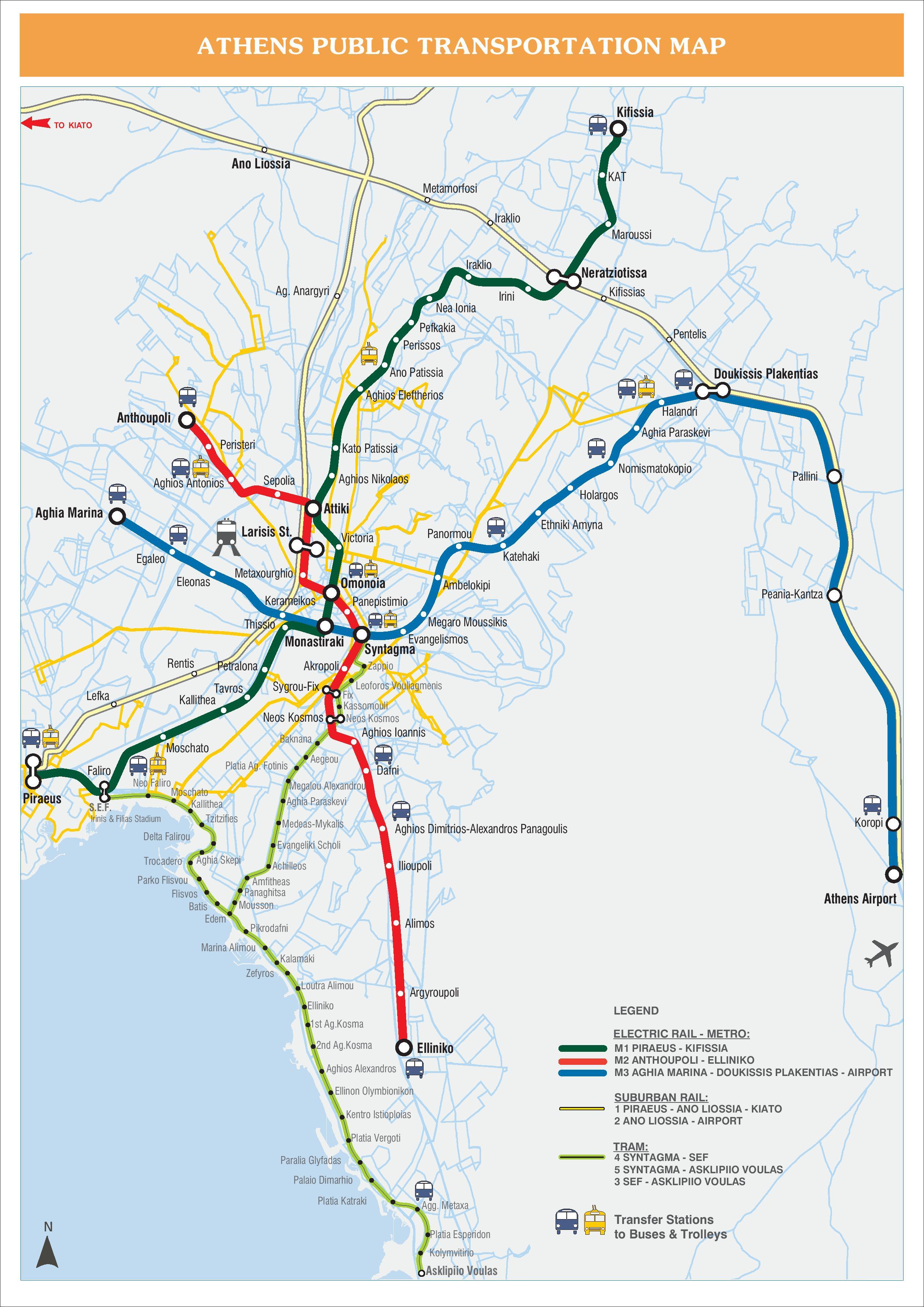 Karte der Verkehrsmittel in Athen: Verkehrszonen und öffentliche