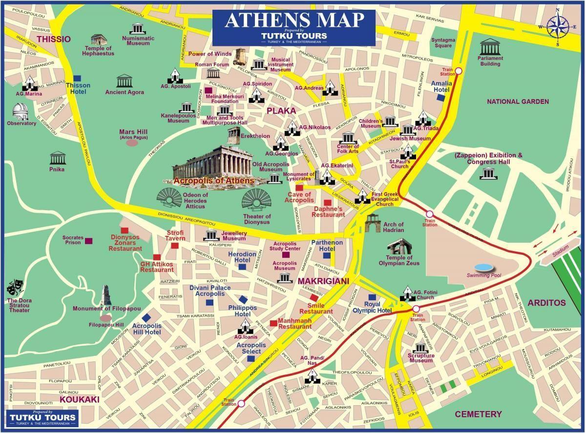 Karte der Sehenswürdigkeiten von Athen