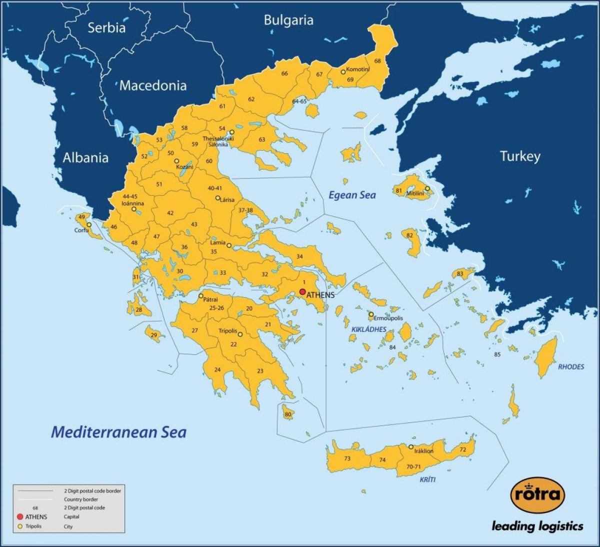 Karte der Postleitzahlen von Athen