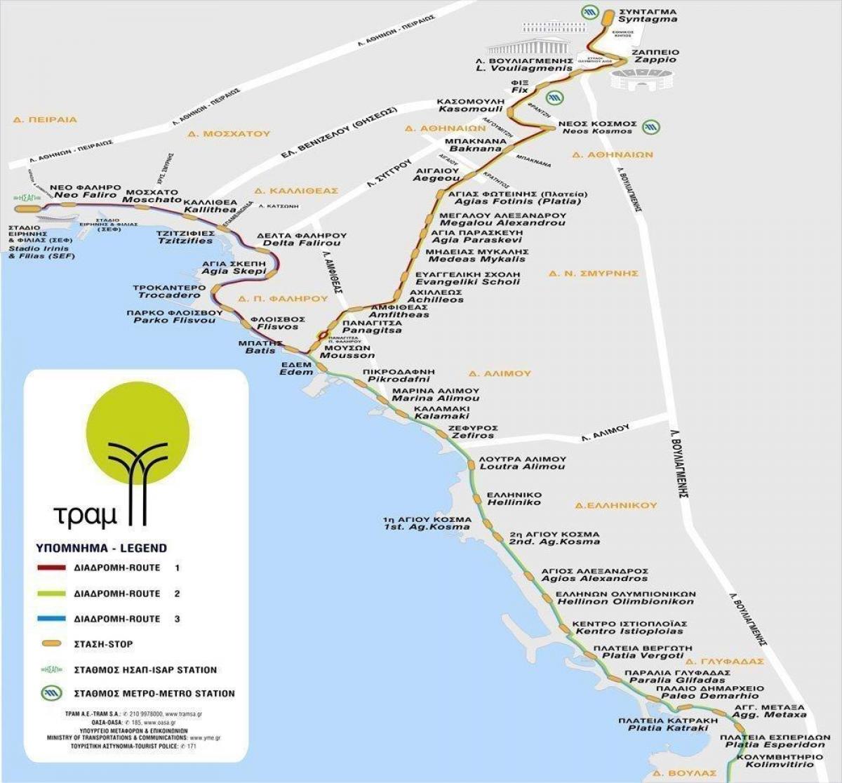 Karte der Straßenbahnhöfe in Athen