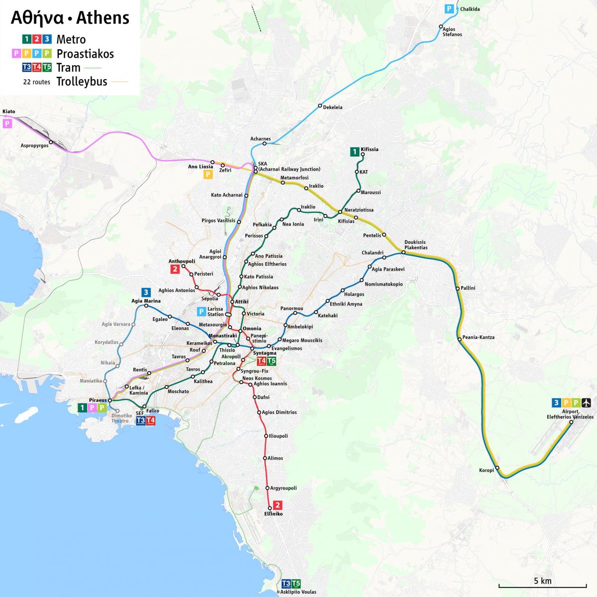 Karte der Obusbahnhöfe in Athen
